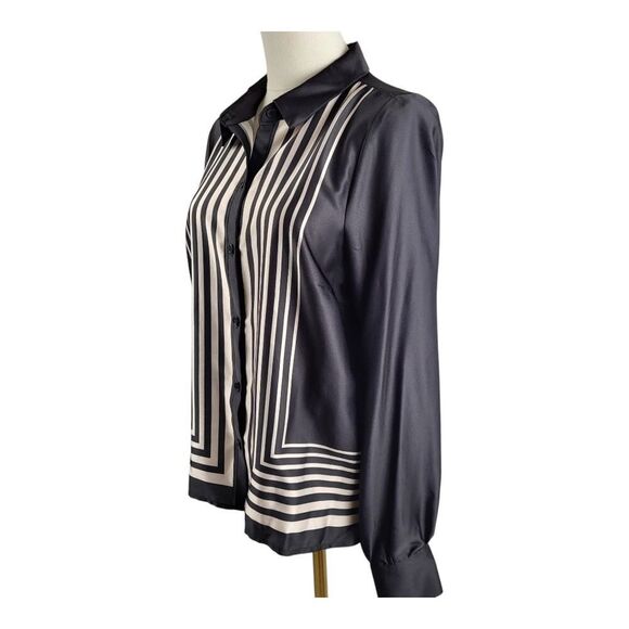 NEW Halogen Small Geo Boxed Black and White Striped Shirt Button-Up Retro Casual - Picture 6 of 15
